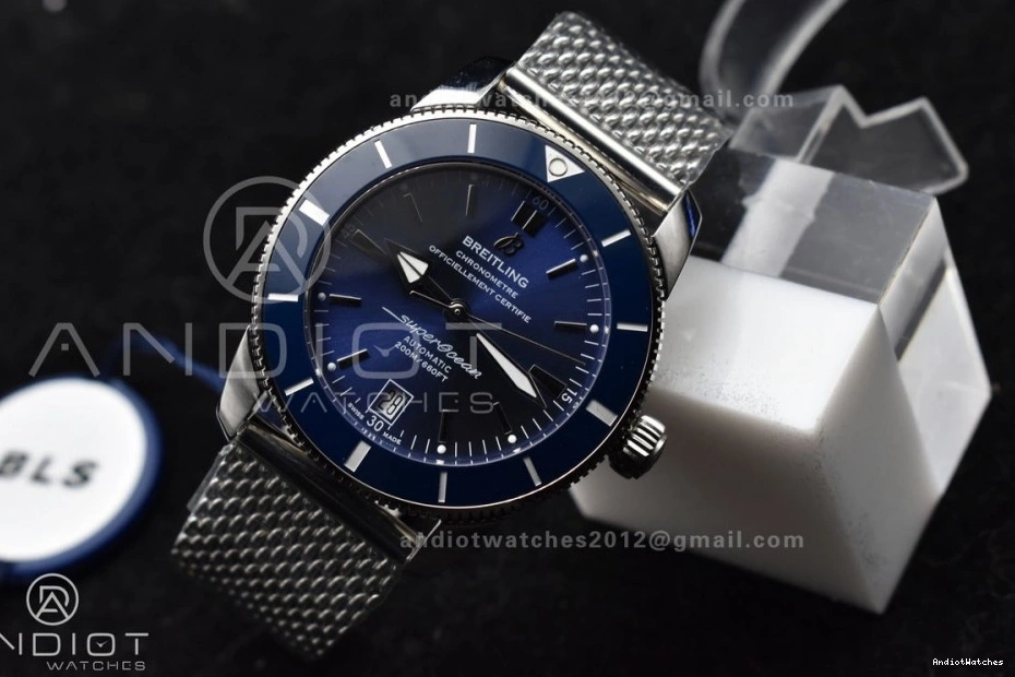 Dial 42mm SS Ceramic SS Blue Heritage Fashionable Bezel BLSF Mesh Bracelet 1169 Blue SuperOcean II on A 0402